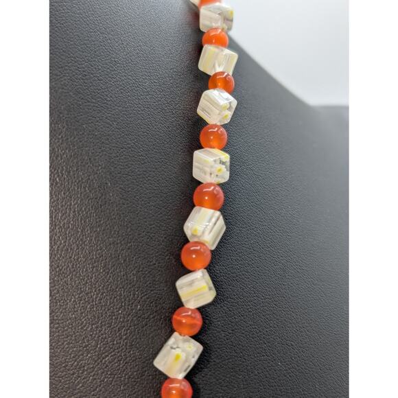 Orange Cat Eye Round & Clear Yellow Daisy Square Bead Toggle Clasp 25" Necklace - Picture 5 of 7